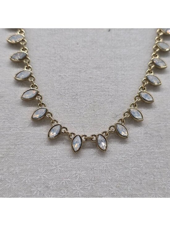 Like New Loft Jewelry - Loft Gold Tone Iridescent Festoon Beaded Necklace With Clear Teardrop Stones